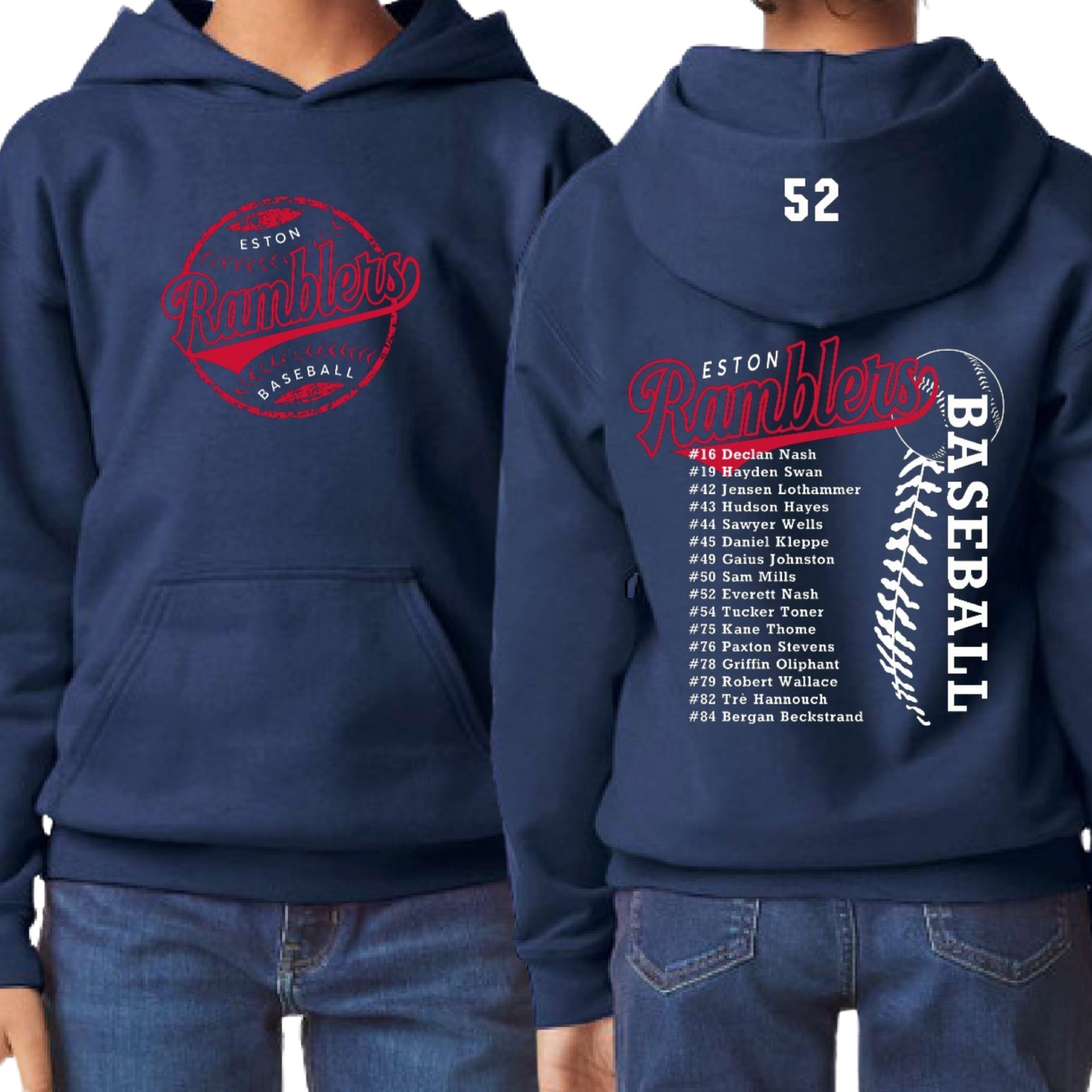 PRE ORDER Unisex U13 Ramblers Baseball TEAM Hoodie (customizable)